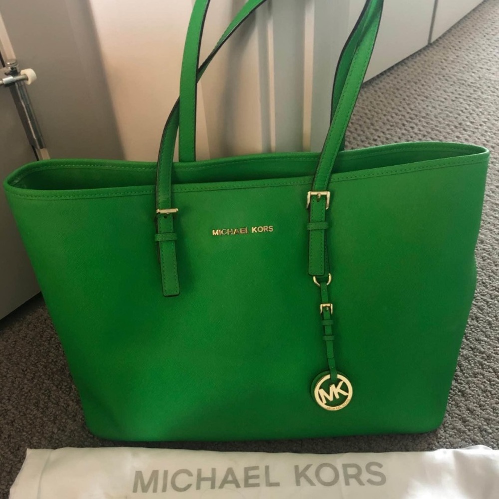 Green Michael Kors Jet Set Large Tote Bag